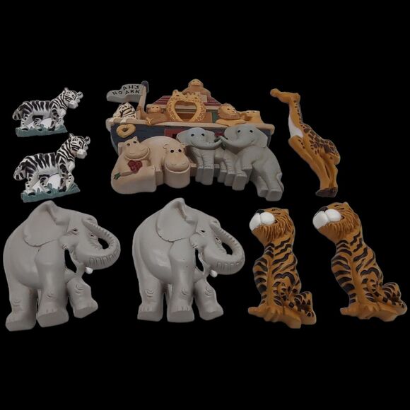 8 Pc Vintage Burwood Wall Decor Noah's Ark Monkey Zebra Giraffe Elephant Tigers - Picture 2 of 11